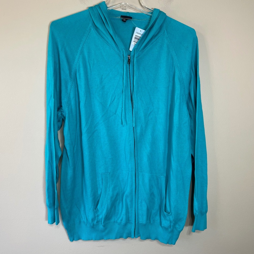 NEW Torrid Womens Turquoise Blue 100% Cotton Zip Up Hooded Sweater Size 3 3X